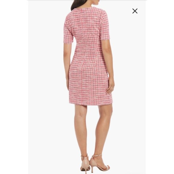 NWT- London Times Womens V-Neck Faux Wrap Houndstooth pink heart Dress - Size 8 - Picture 2 of 16